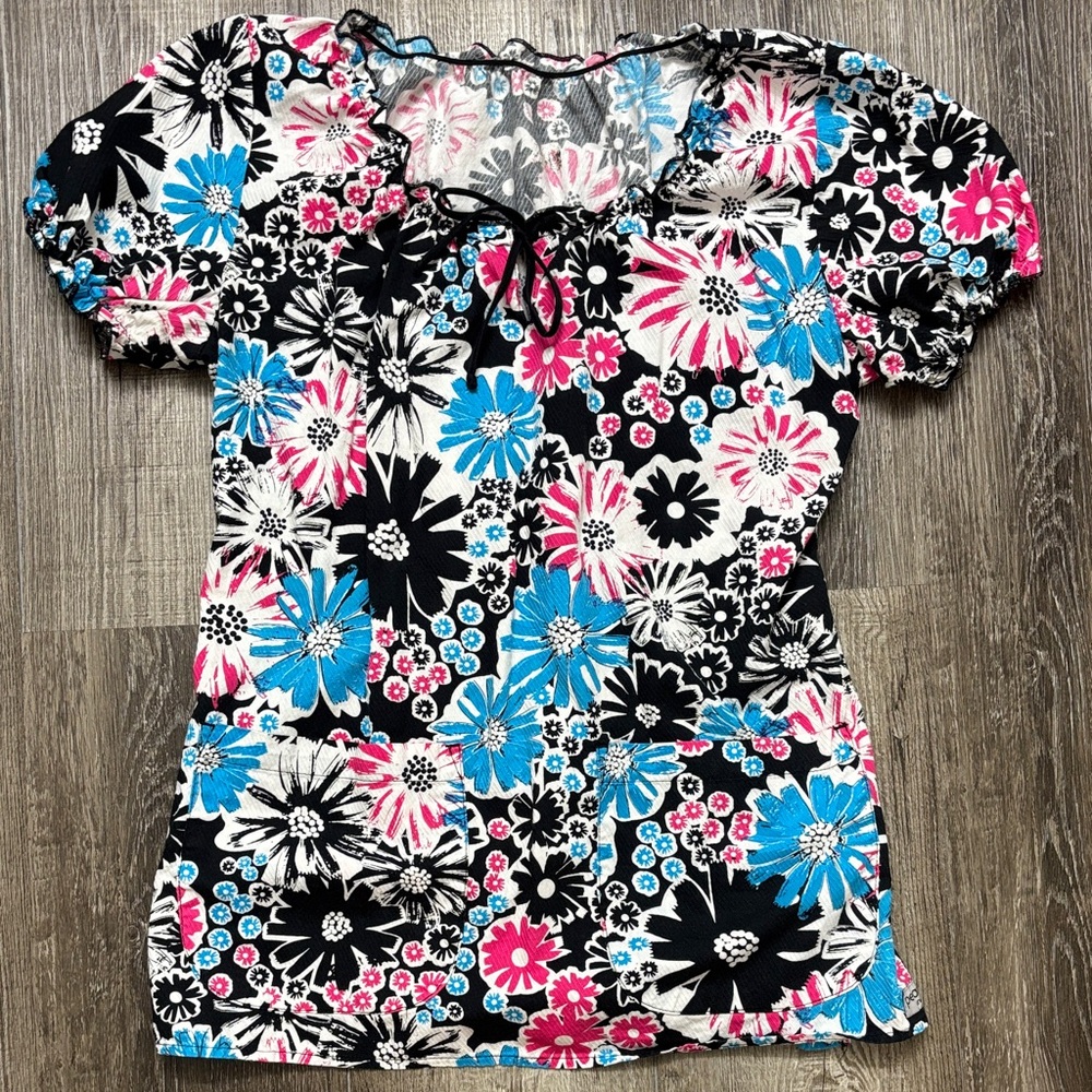 Peaches Uniforms Floral Women's Blouse - Black, Blue, Pink